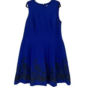 Calvin Klein Blue Dress with Black Floral Embroidery 18W
